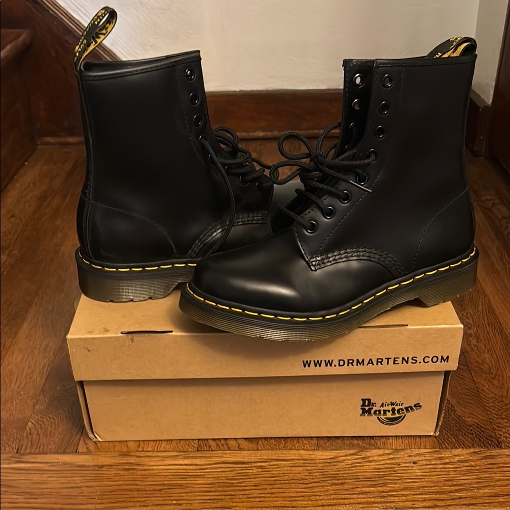 Dr. Martens Black Boots with Yellow Stitching